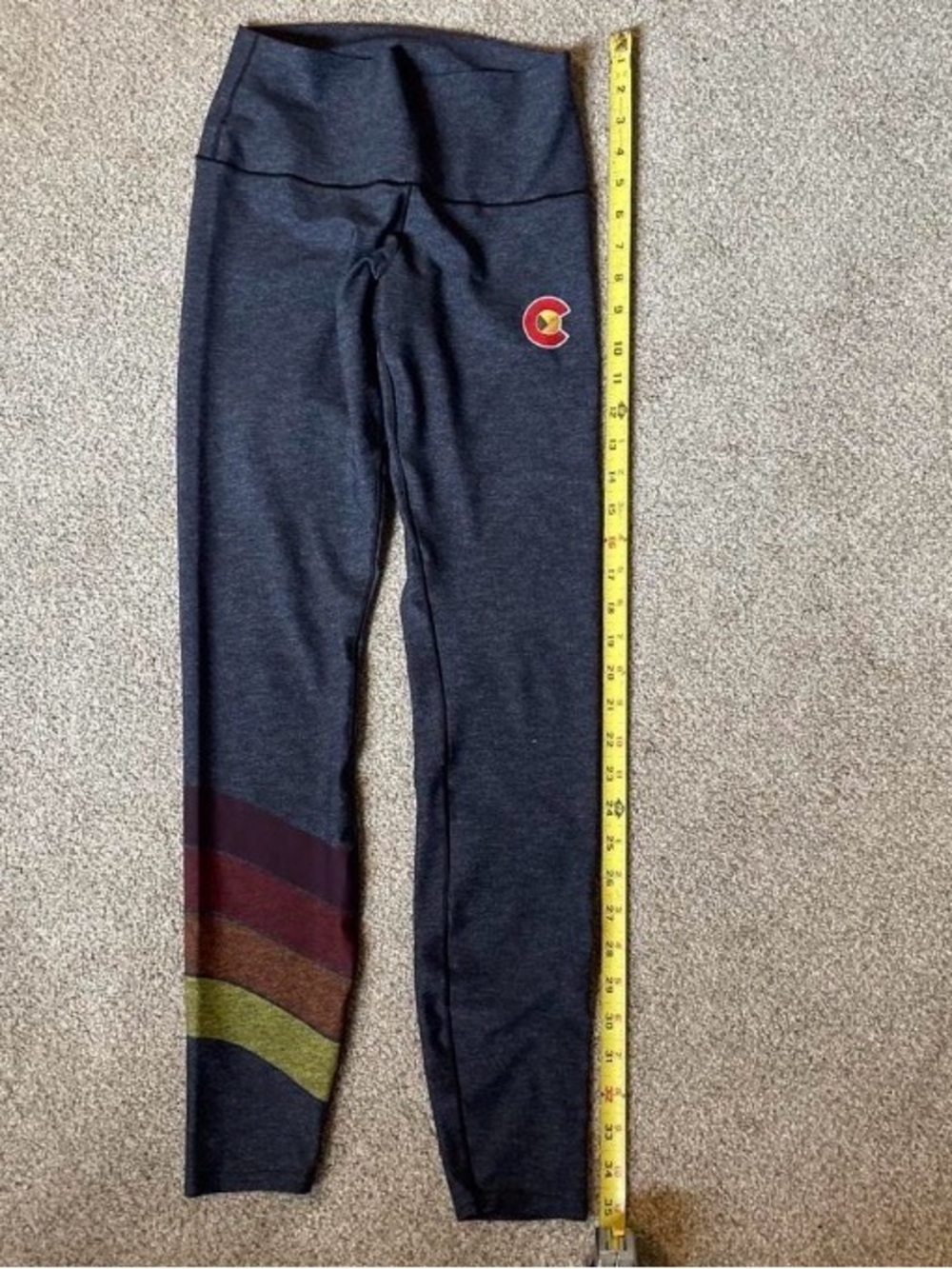 Cotton On Charcoal Leggings with Rainbow Stripe Hem and Logo